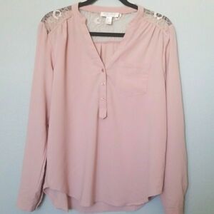 Forever 21 Popover Spring Office Pink Oversized Small Long Sleeve Blouse